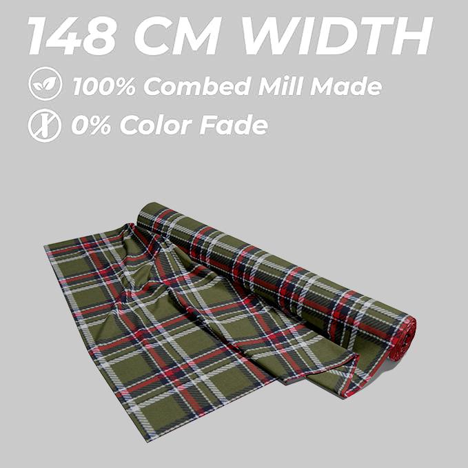 Premium Green Checkered 100% Cotton Fabric - 180 GSM, Yarn-Dyed for Garments & Upholstery
