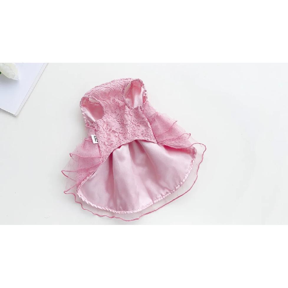 Spring and Summer Light and Cool Breathable Pink Jacquard Delicate Lace Dress Kitten Small Dog Spring and Summer Clothes