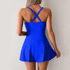 Women One Piece Swim Dress Tummy Control Swimsuit Slimming Back Cross Bathing Suit for Vacation Beach Pool Tanning