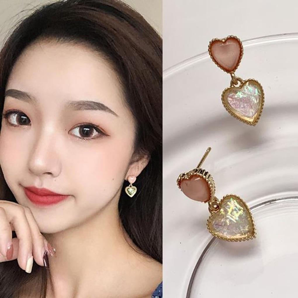 Серьги из серебра 925 пробы с жемчугом, двойное сердце, милые, золотые