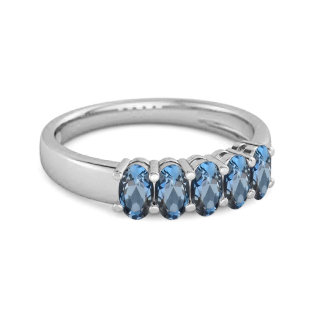 London Blue Topaz Oval Five- 925Stone Ring - 925 Sterling Silver