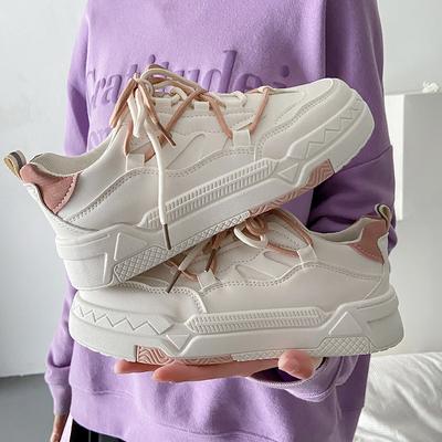 Детские белые туфли на двойной шнуровке, новая модная модель Ins на толстой подошве, универсальные повседневные кожаные кеды