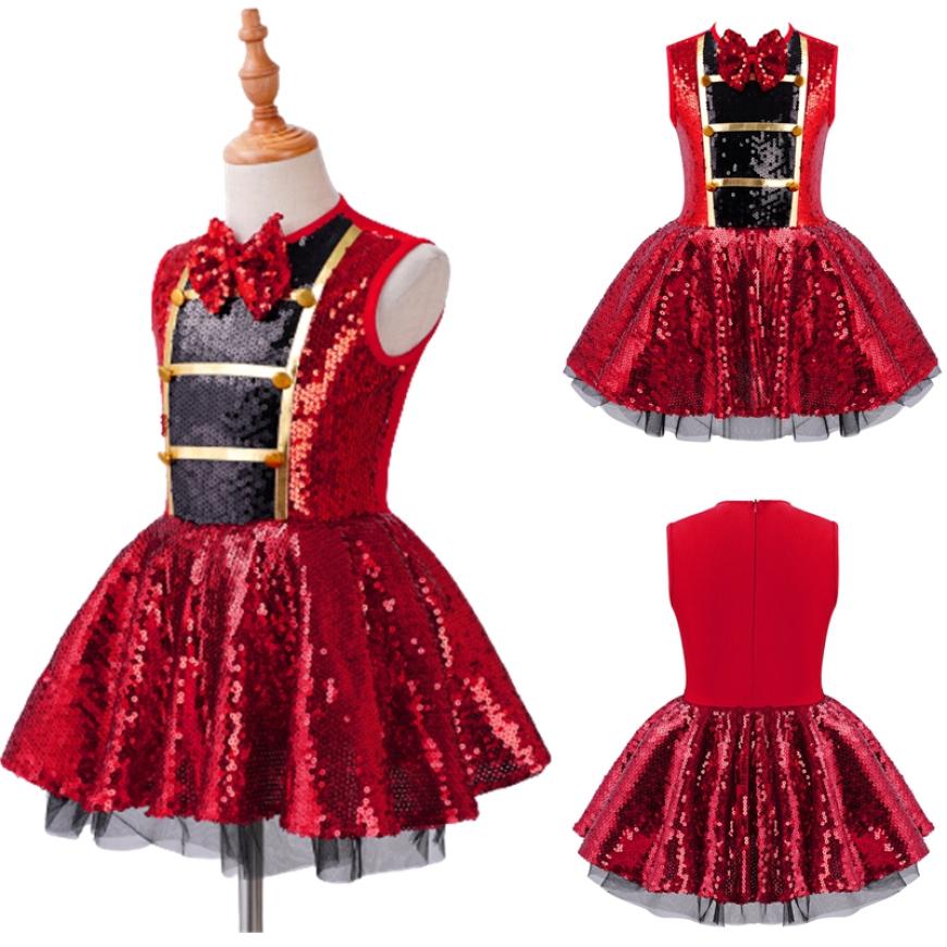 Детская стильная танцевальная одежда для девочек, платье без рукавов с блестящими пайетками, трико, комбинезон