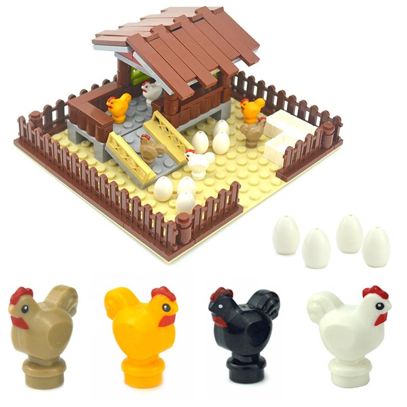 MOC Сельскохозяйственные Животные Куры Свиньи Собаки Цыплята Животные Строительные Блоки Город DIY Растения Яйца Аксессуары Минифигурки Детали Модель Игрушки