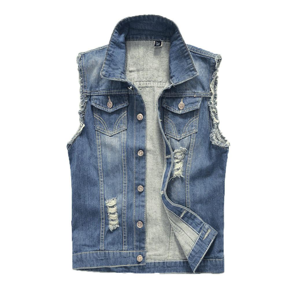 Мужская новая мода джинсовый жилет повседневная ковбойская куртка с плечевой блузкой