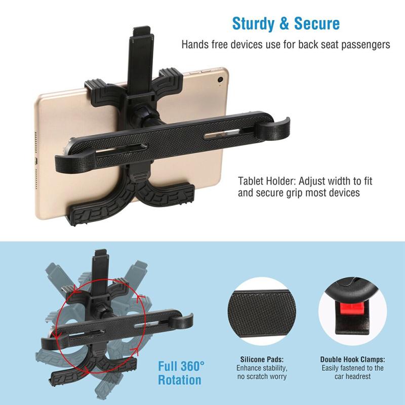 Автомобильный держатель подголовника на заднем сиденье, регулируемый кронштейн для задней подушки, совместим с Ipad, планшетным телефоном