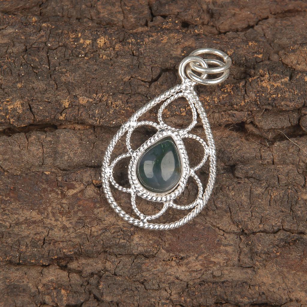 Подвеска из мохового агата, ювелирные изделия из драгоценных камней, подвеска из стерлингового серебра 925 пробы, подарок для женщин, подвеска ручной работы
