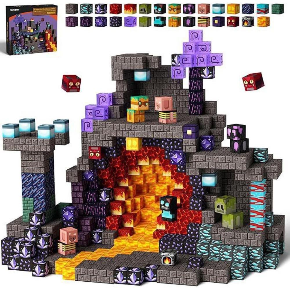 Magnetic Building Blocks Mine World Magnetic Cave World Brick Cube Toys Set STEM Sensory Best Gift for Boy Girl Children