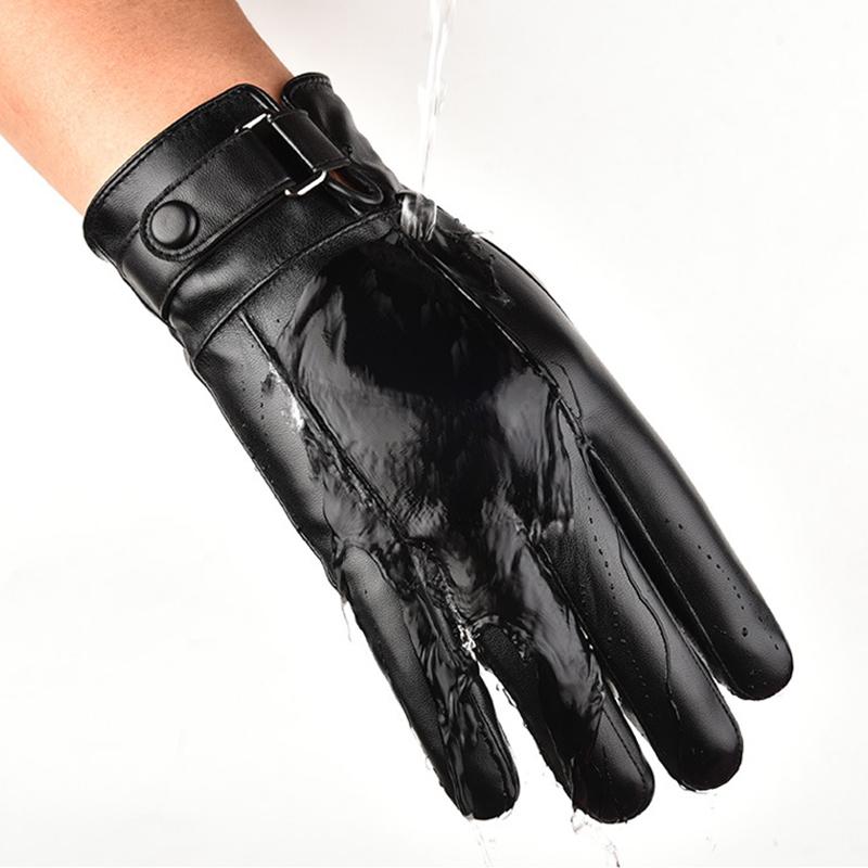 Мужские осенне-зимние ПУ теплые перчатки для велоспорта, бизнеса и отдыха, стираные