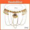 Gold Antique Metal Carved Waist Chain Women Accessory With Elements Tassel
