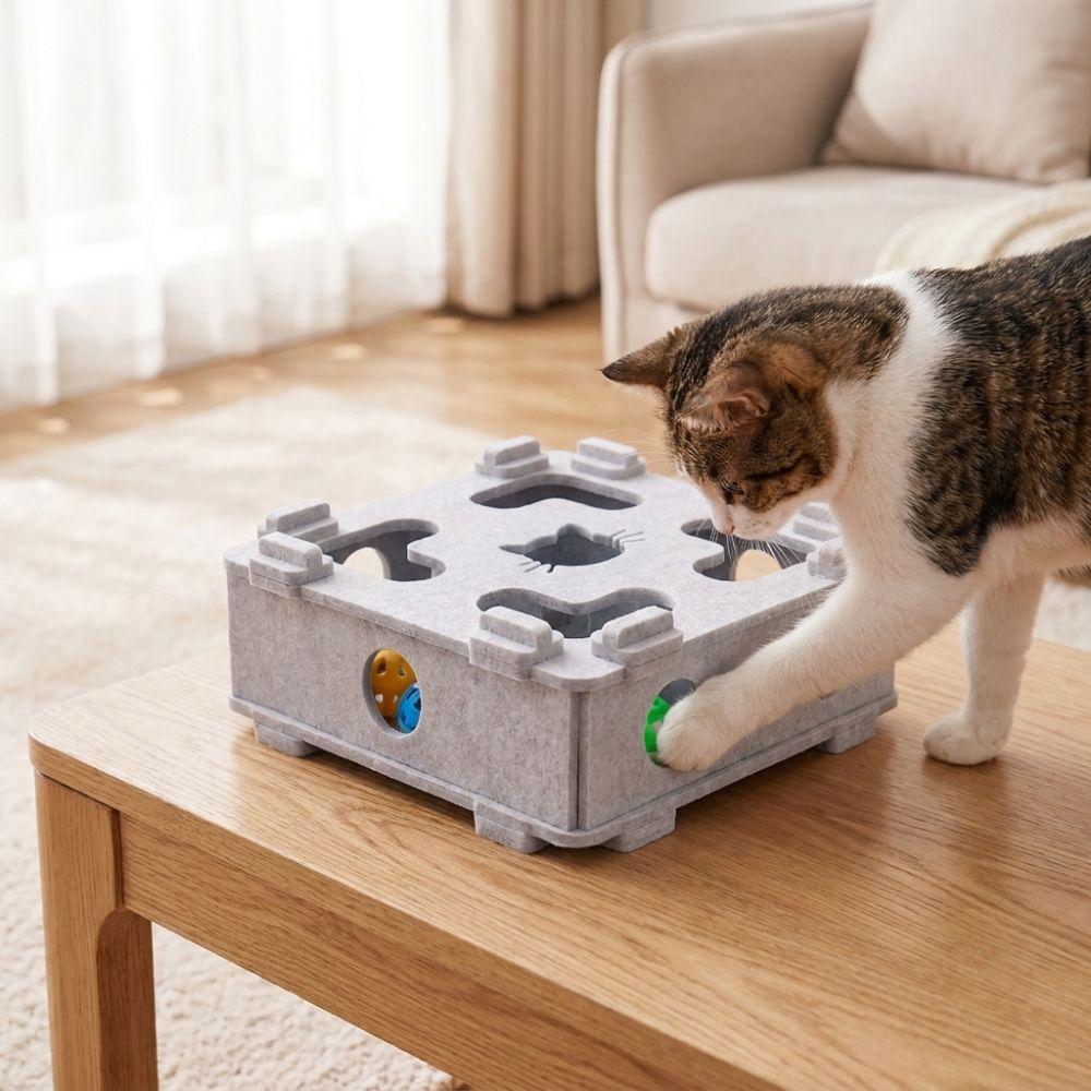 Bite Resistant Cat Maze Play Box Felt Cat Teaser Box Detachable Interactive Cat Toy Kitten