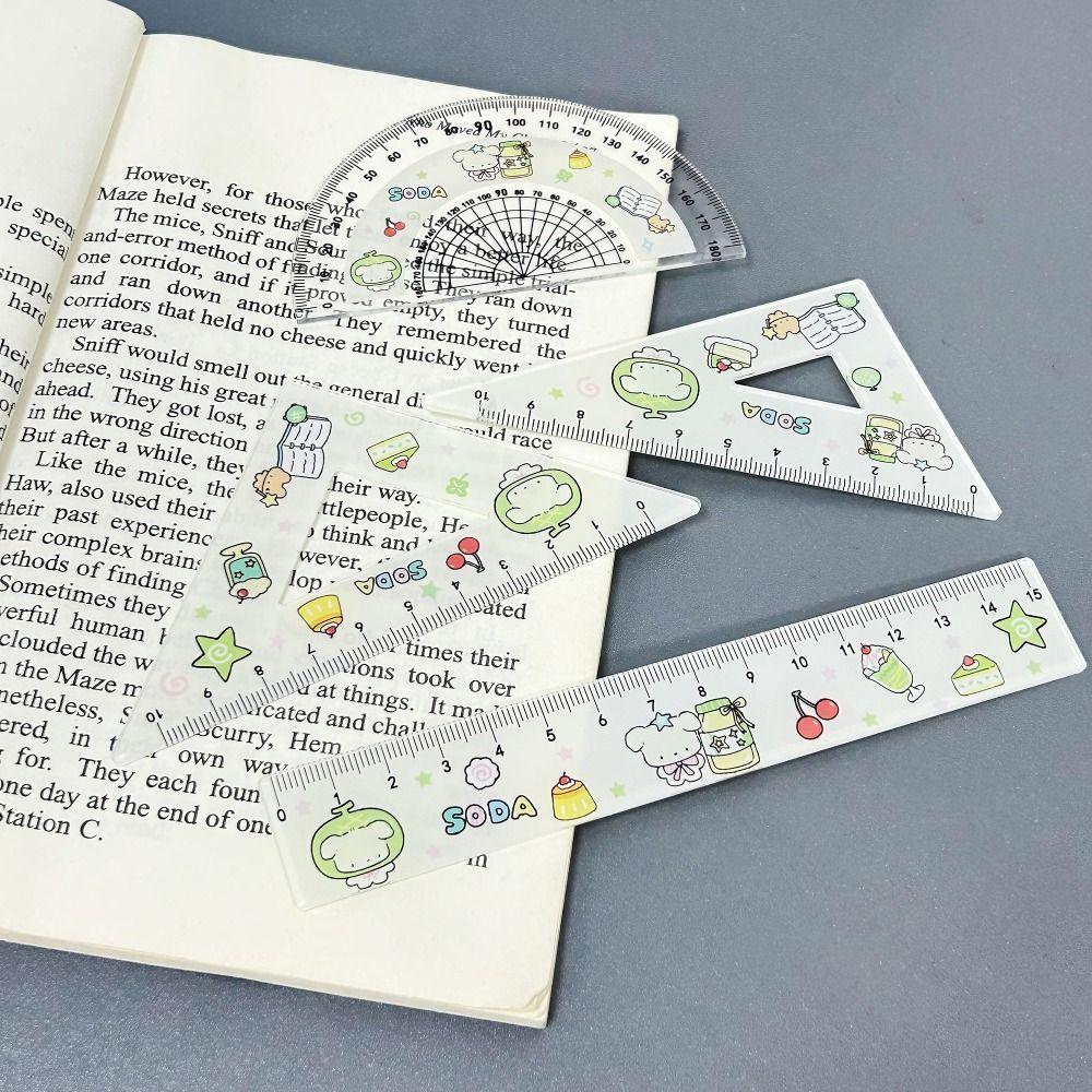 4pcs Math Geometry Tools Ruler Set Melon Dog Straight Ruler Portable Triangle Rulers  School Office