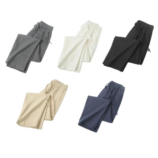 Men Long Pants Adjustable Drawstring Elastic Waist Casual Trousers with Pockets Solid Color Versatile Casual Wear