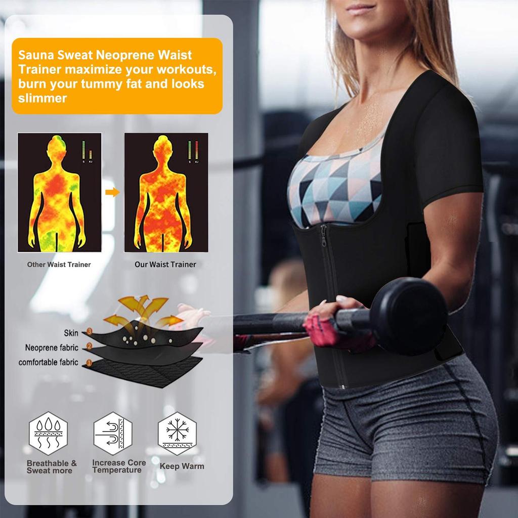 Горячие неопреновые костюмы для сауны для женщин, тренировочный жилет для тренировки талии, рубашки для тренировки тела, термокуртка, корректирующее белье, майки, футболка для фитнеса