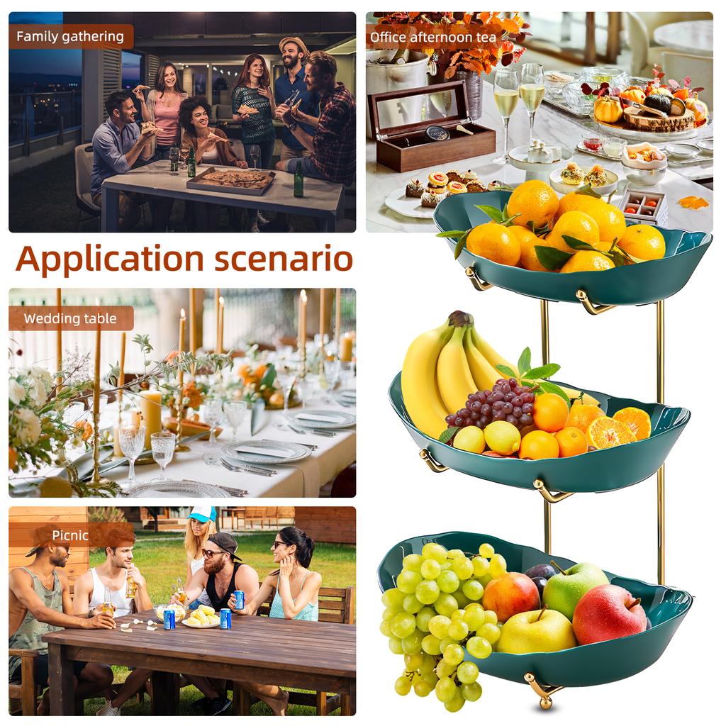 Фруктовая чаша для вечеринки на кухонной стойке, 3-х уровневая акриловая корзина для фруктов с сервировочными мисками и металлической подставкой, многоуровневое хранение сервировочных мисок