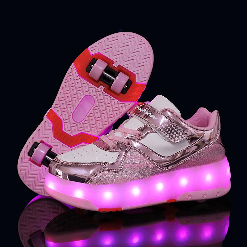 TUINANLE Children’s Two Wheels Luminous Glowing Sneakers Heels Light Roller Skate Shoes