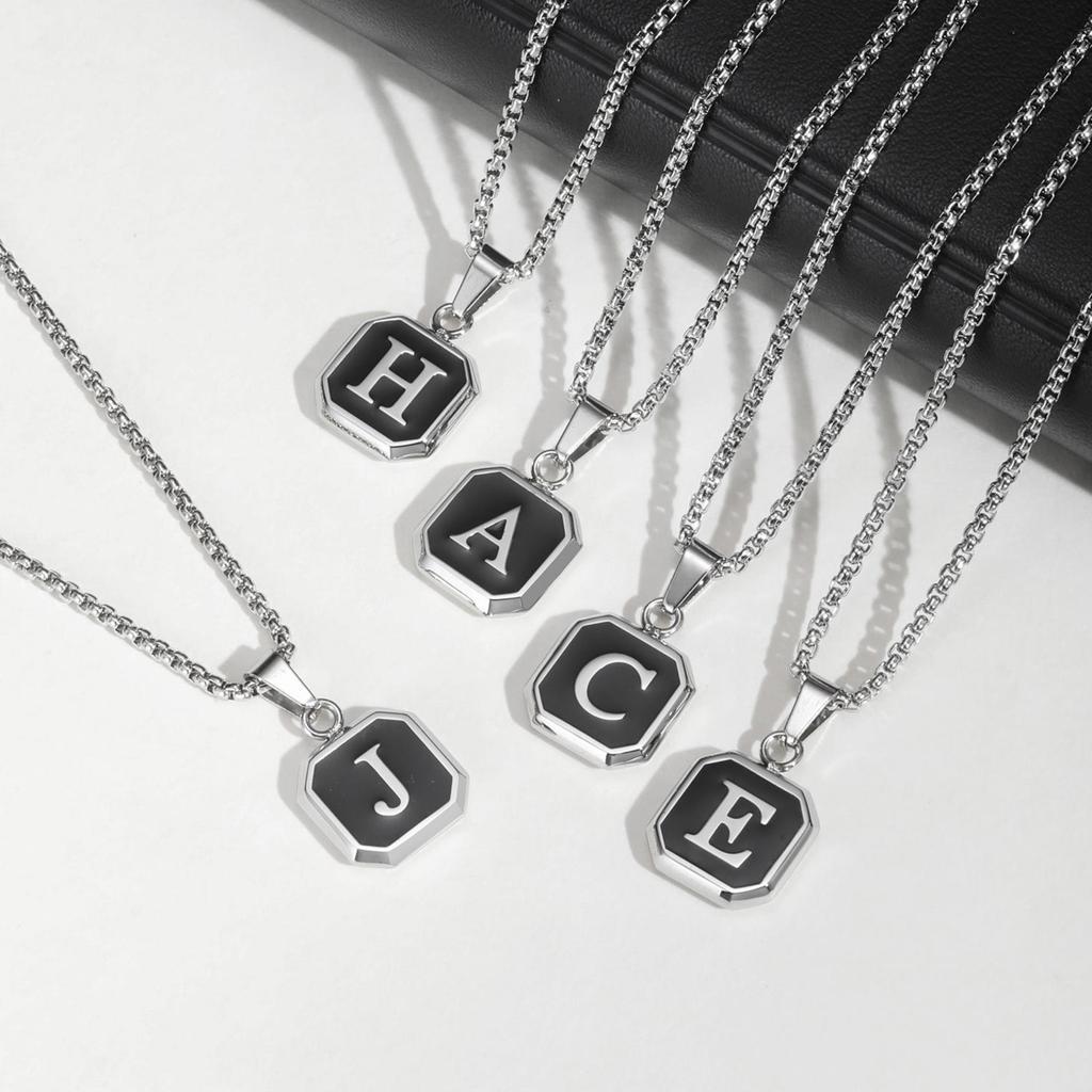 Initials Square Pendant Necklace for Men Women,50/55/60CM Waterproof Stainless Steel Necklace,Trendy Zircon Gift