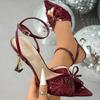 Women's Pointed-Toe Bow-Tie Ankle Strap Buckle Wedge Heel Sandals