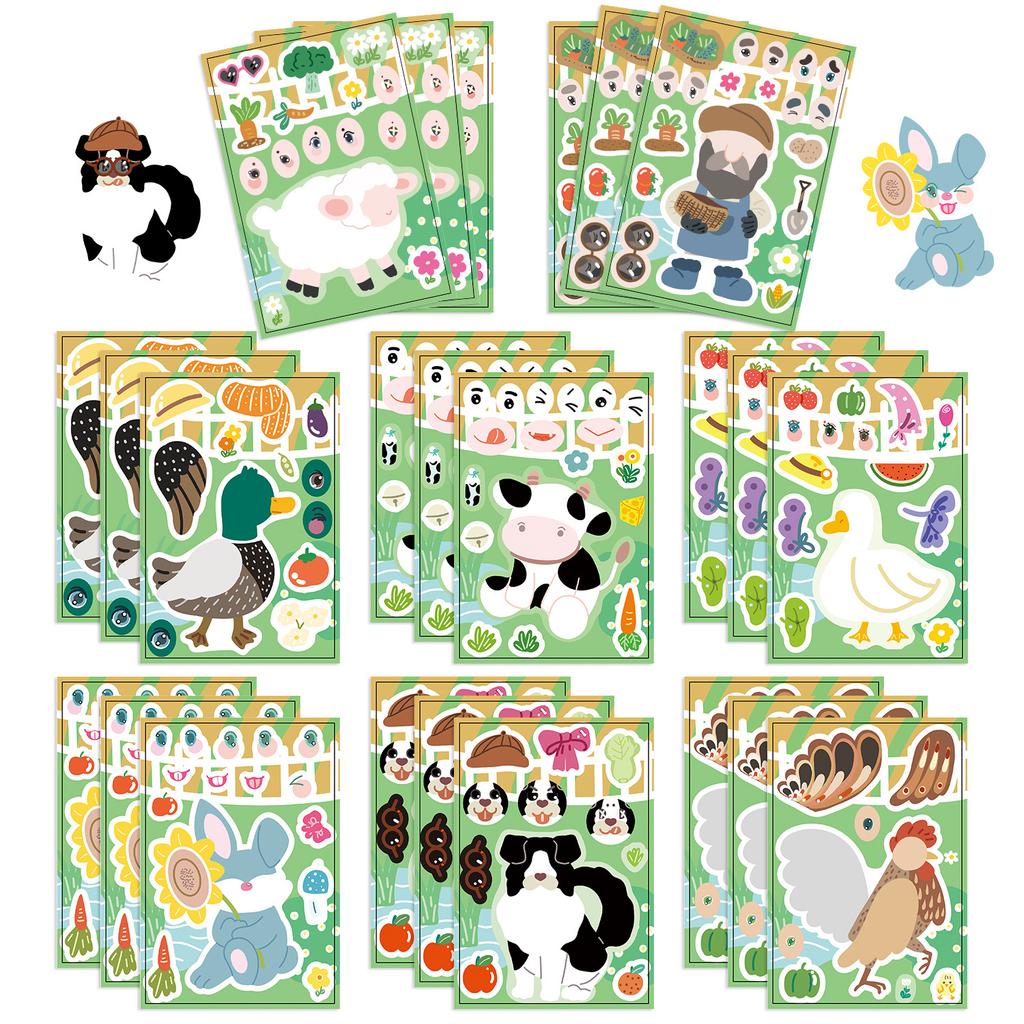 Toy Puzzle Stickers Farm Animals Make A Face Sticker DIY Handicrafts Waterproof Repeat Stickers