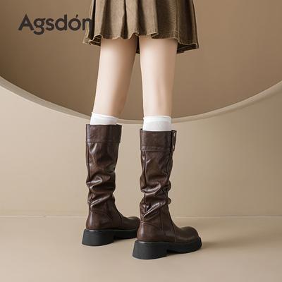 Ботинки Augustine Женские Осень 2025 Новые Высокие Ботинки Мартин на Толстой Подошве Винтажные Вестерн Облегающие Ботинки с Меховой Подкладкой