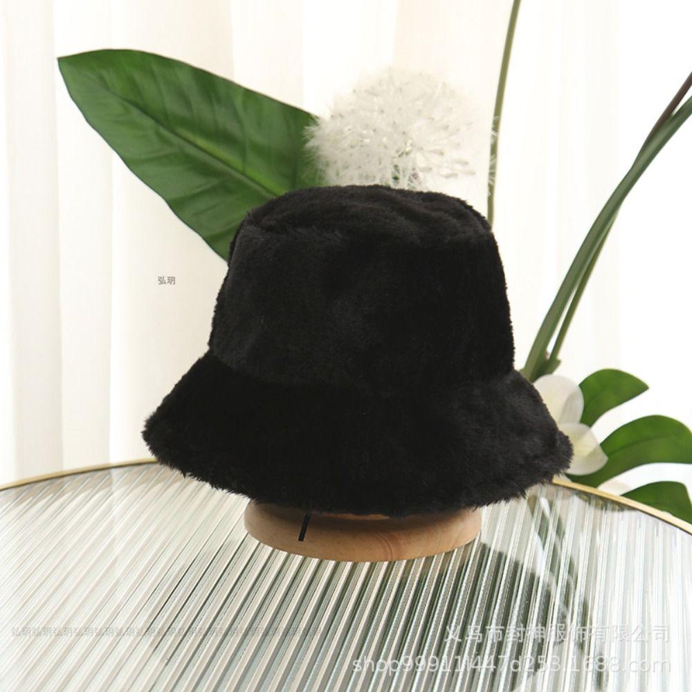 Faux Fur Bucket Hat Soft Flat Top Cap Gift Fisherman's Cap Women Lady