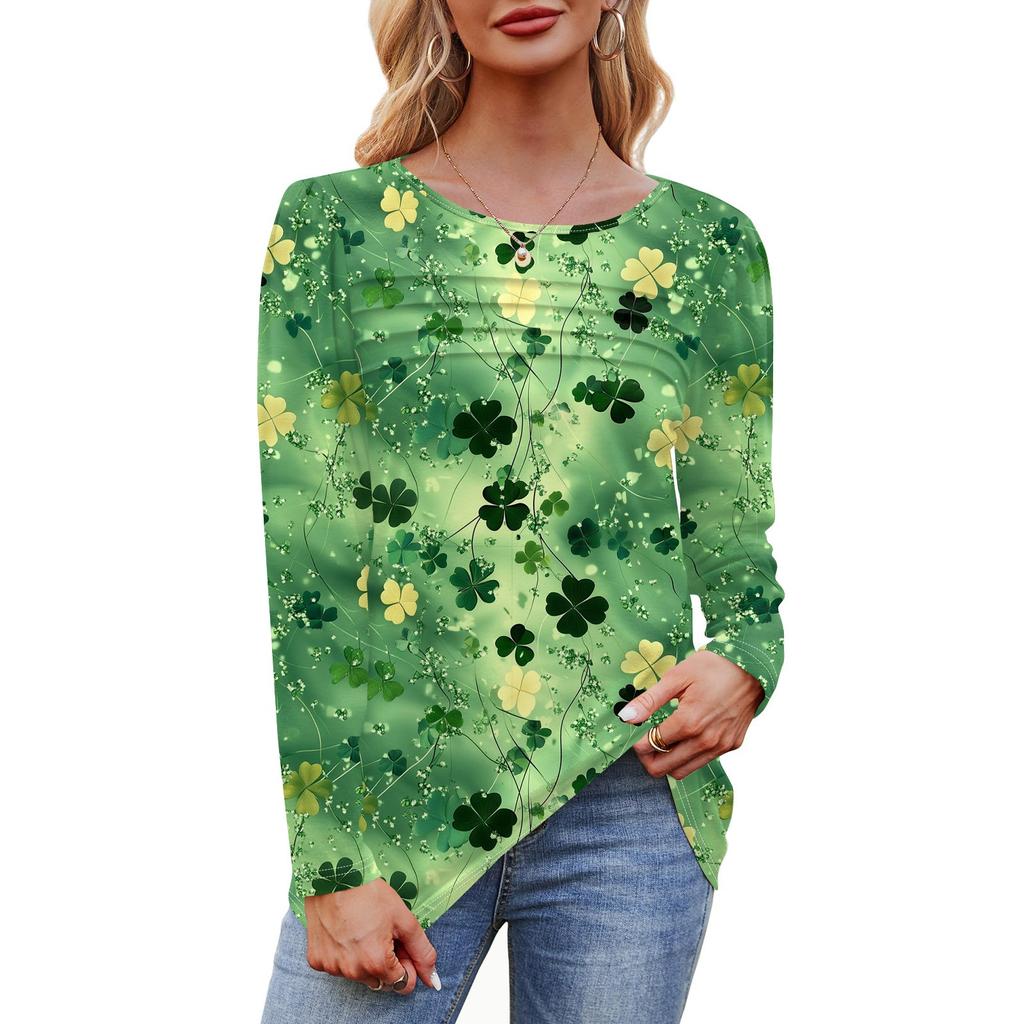 Женский свободный повседневный топ с круглым вырезом и длинными рукавами, модный топ