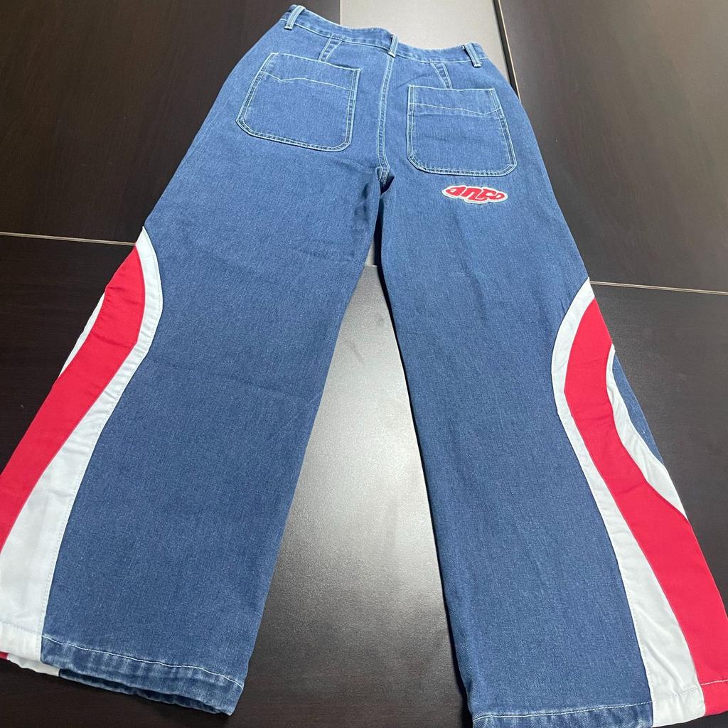 Американские винтажные джинсы с высокой талией Y2K, свободные лоскутные джинсовые брюки, широкие брюки, уличная одежда