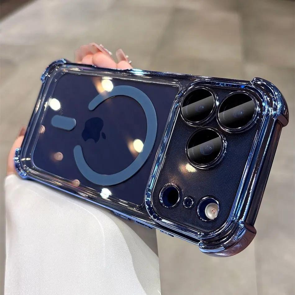 Прозрачный противоударный чехол для Magsafe для iPhone 17 Pro Max Air 11 12 13 14 15 16 Plus, покрытие, прозрачный, мягкий, противоударный чехол