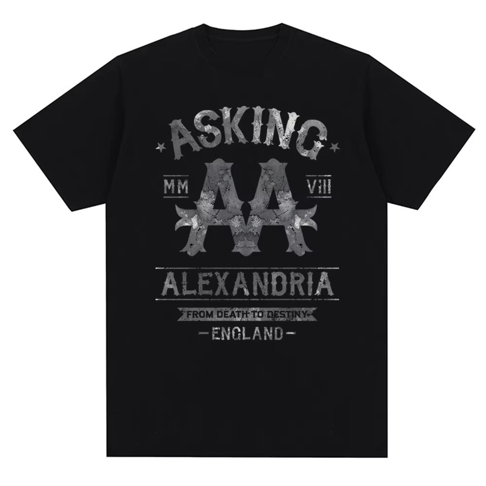 Streetwear Vintage Asking Alexandria Band British Metal Core Mens Summer Cotton Casual Short Sleeve T-Shirt Top Harajuku Hip Hop