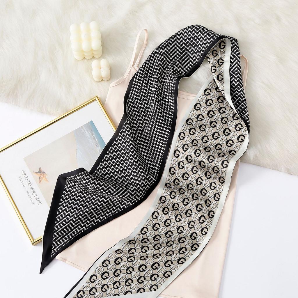 New Simulation Silk Long Scarf Fashionable Versatile Suit Double-Layer Scarf Decorative Bag Wrapped With Professional Scarf For Women