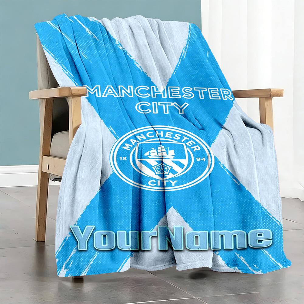 Manchester City Personalized Text Blanket Lightweight Customizable Blanket Soft Warm Cozy Versatile for Picnics Bed Sofa Bedding