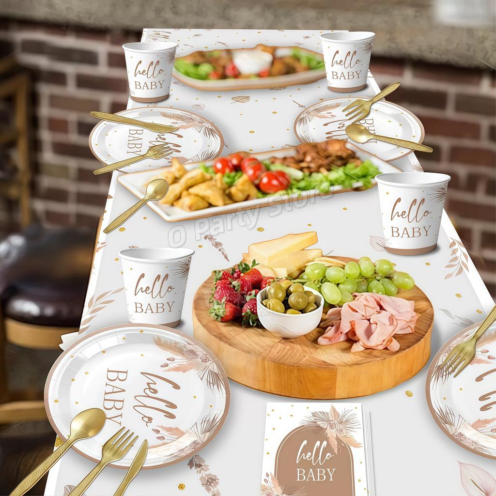 Gender Reveal Party Disposable Tableware Jungle Leaves Baby Napkin Plate Cup Baby Shower Kid Boy Girl Baby Shower Decor Supplies