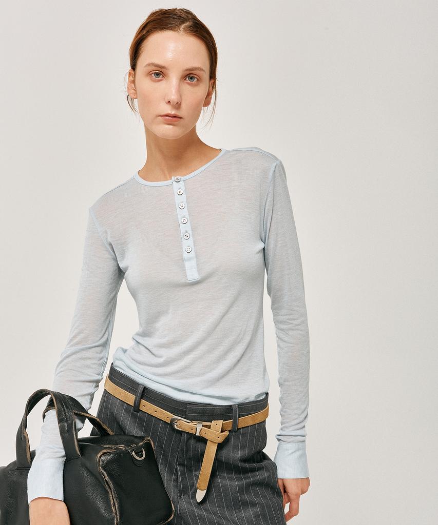 LABELARCHIVE W Ove Wool-Blend Henley Light Blue