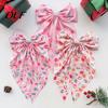 Cute Santa Claus Hair Clips Christmas Pink Bow Clip, Large Fabric Hairpin with Festive Barrettes for Girls Claus/Snowman/Snowflake Print Holiday Party