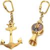 2 золотых морских латунных брелока для ключей с изображением двигателя корабля, телеграфа и якоря
