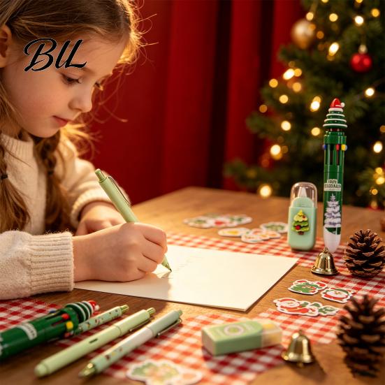 Christmas Stationery Sets for Kids 6PCS Set Students, Cute Patterns Print Holiday School Supplies Practical Supplies, Smooth Writing Tools Classroom