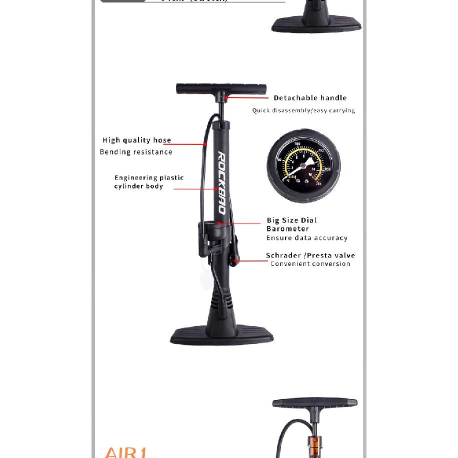 ROCKBAO Bicycle Pump 230PSI High Pressure Motorcycle Pump Bike Parts Road Tire Air Pump Schrader Presta Valve Electric Bike Pump