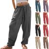 Fashion Women's Solid Color Drawstring Cotton And Linen Casual Loose Straight Pocket Home Trousers