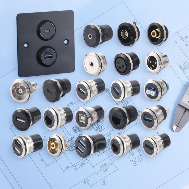22mm 3 Pin Male Female Microphone Audio Connector Metal Round Panel Mount Socket for Car Audio Refit