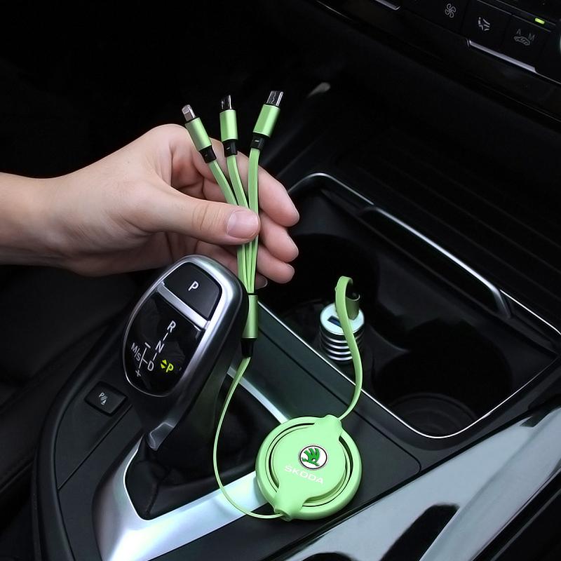 1 шт. Автомобильное телескопическое зарядное устройство три в одном для мобильного телефона для Skoda Octavia Superb Rapid Kodiaq Karoq Fabia Kamiq Roomster Citigo