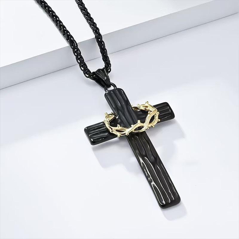Thorn Cross Pendant Chain Hiphop Necklace for Men Woman Statement Jewelry Accessory