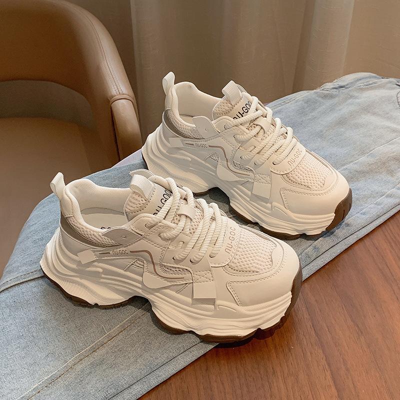 Женские кроссовки на толстой подошве, осень 2025, новые, ретро, увеличивающие рост, сетчатые, взрывные, уличный стиль, повседневная обувь для маленькой стопы, спортивная обувь