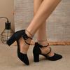 2025 New Spring Autumn Women Heels Ankle Cross Strap Thick High Heel Sexy Female Shoes Casual Suede Black Pointed Toe Pumps