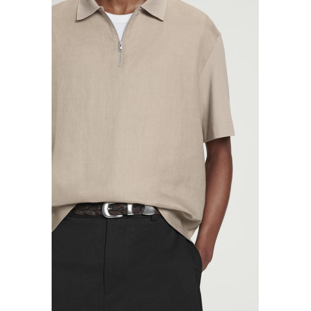 COS Японская льняная рубашка-поло с застежкой-молнией на половину длины