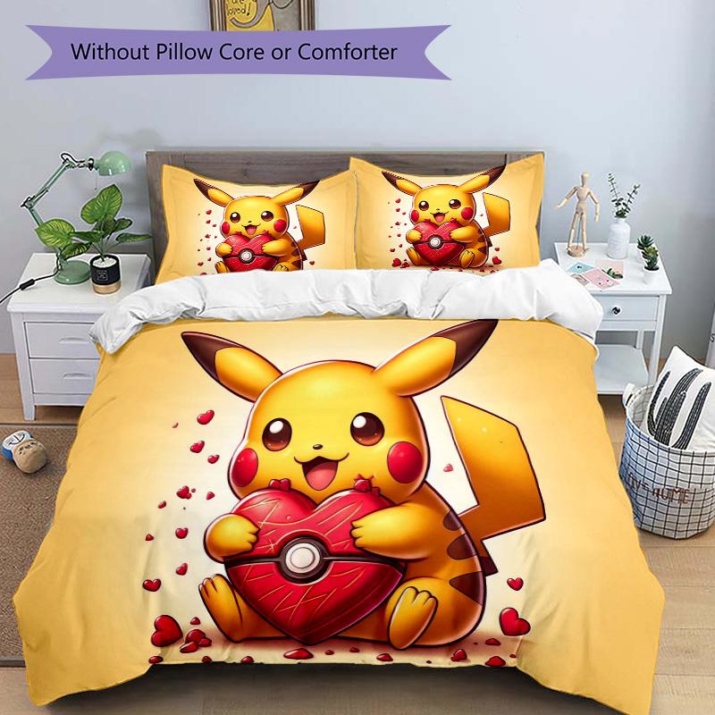 Pikachu Heart Pok Ball Print 3Pcs Bedding Setduvet Cover With 2 Bedropillowcase Home Birthday Gift