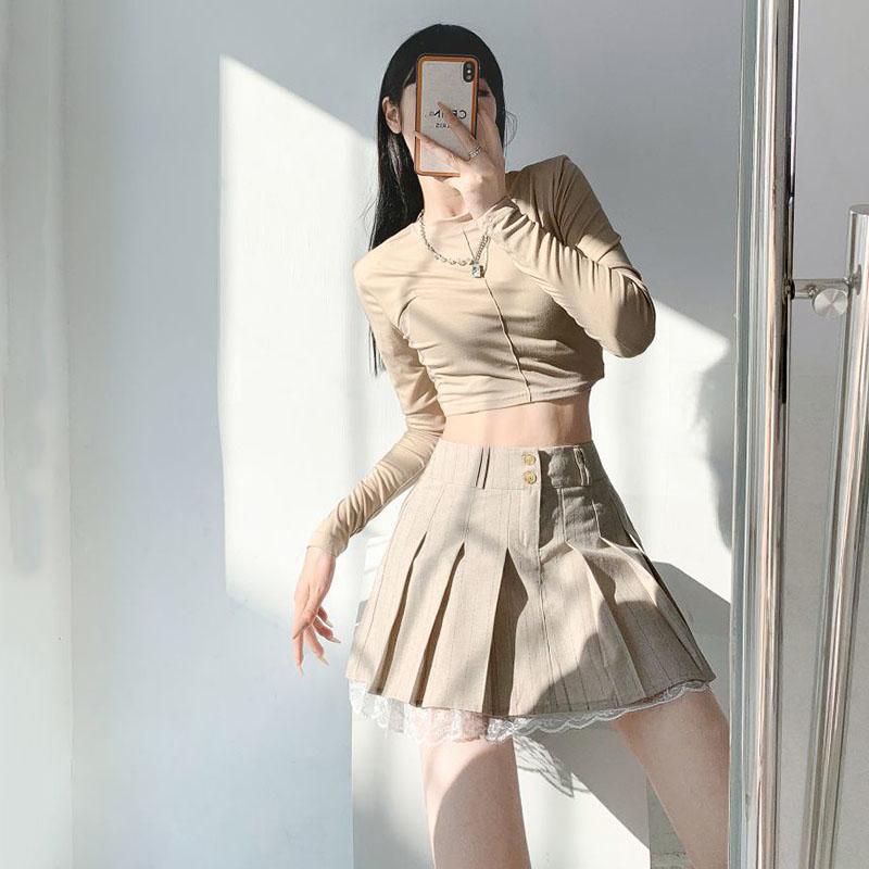 Плиссированная юбка с кружевным подолом, женские шорты Pure Desire с высокой талией и буквой А-слова, милая американская красавица в консервативном стиле, весна-лето