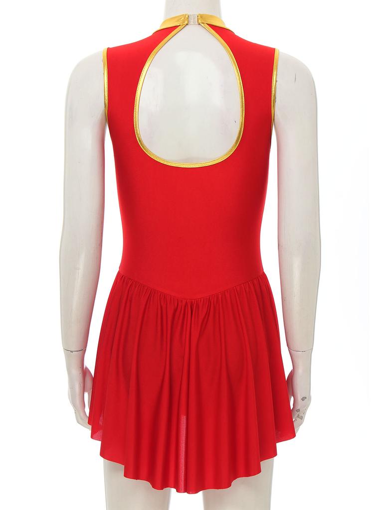 Women's Circus Ringmaster Halloween Costume Sleeveless Skirted Leotard Showman Jumpsuit