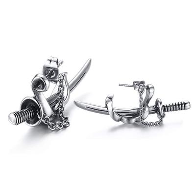Серьги для мужчин Rockyu Jewelry, Популярные титановые серьги, Серебряные серьги-кольца с цепочкой и мечом, Уникальный религиозный подарок (Меч)