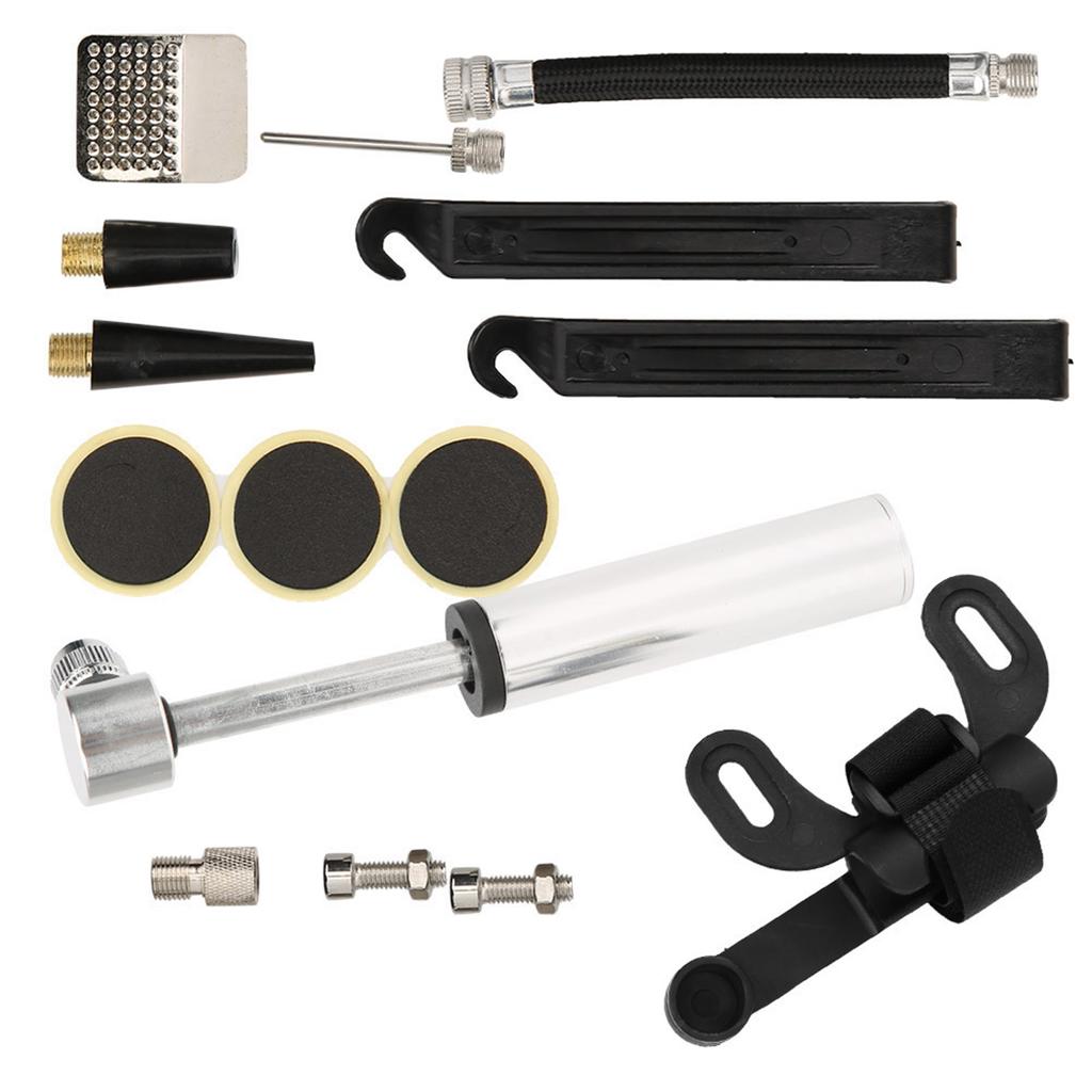 Bike Tire Repair Kit Mini Bike Pump Repair Kit Accessory for Road Mountain BikesSilver