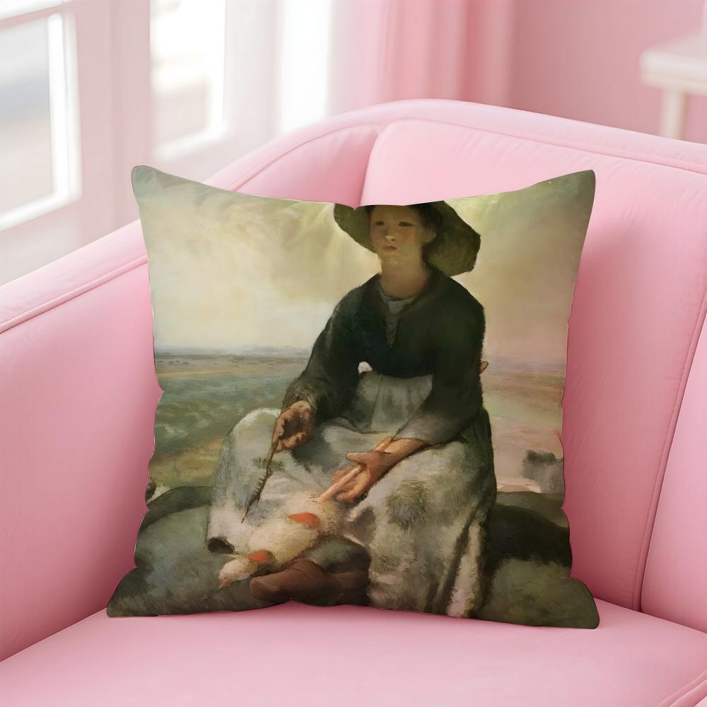 JJeanFrancois Millet ART Cushion Cover Pillow Case Ultra Soft Skin Friendly Fabric Cloud Like Comfort Concealed Zipper